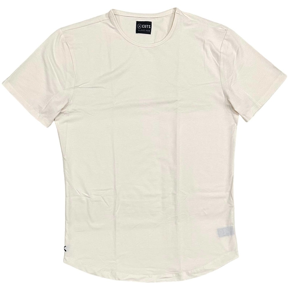 Cuts Clothing Men's Curve Hem Crew Neck 4 Way Stretch Tee T-Shirt - Ivory
